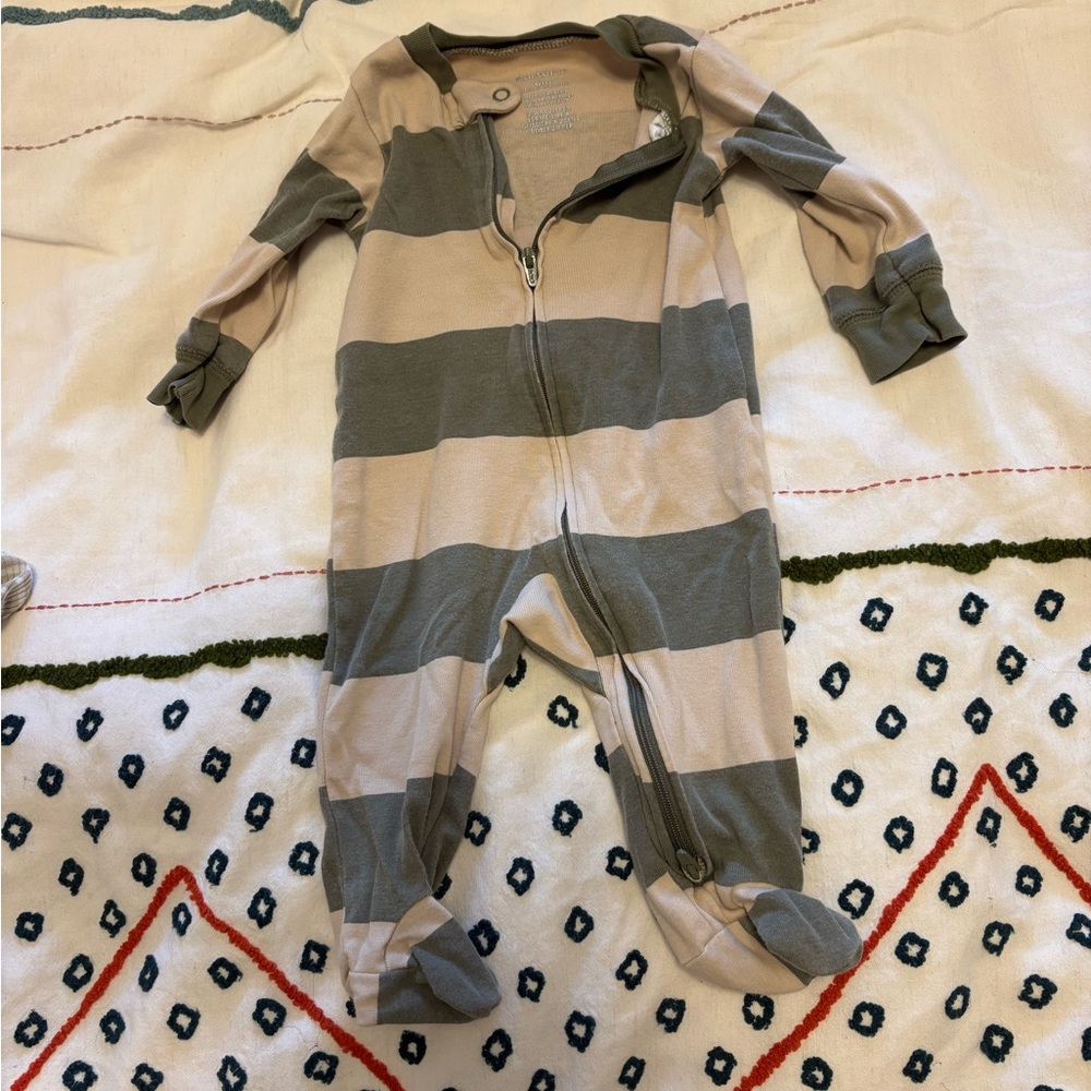 Carter's Cream and Gray Striped Footie with Hood